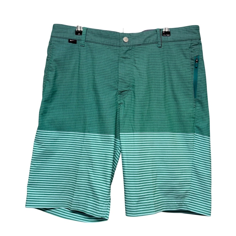Nike Golf Shorts Mens 32 Green Modern Fit Dri-FIT Striped Performance Athleisure